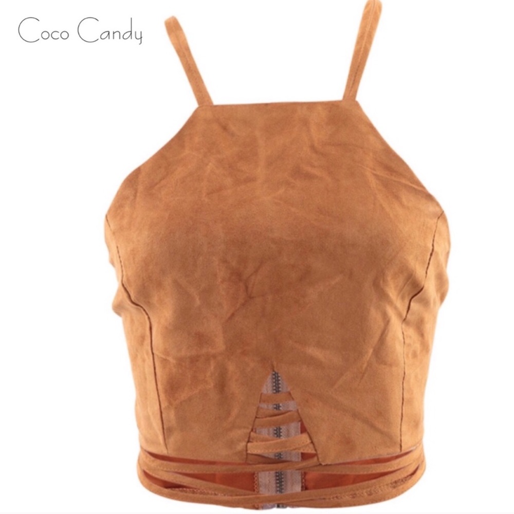 🆕Suede Bohemian Brown Crop Top - Picture 4 of 7